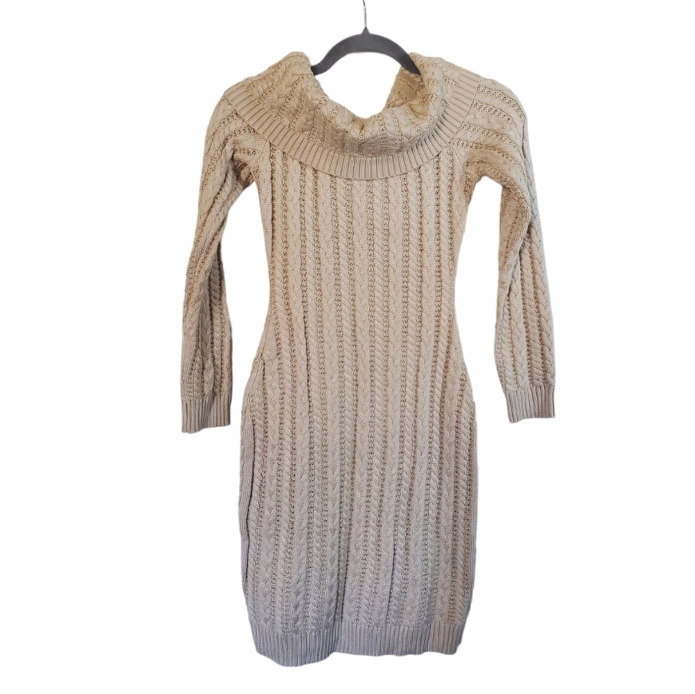 Meshki Beige Cable Knit Mini Dress